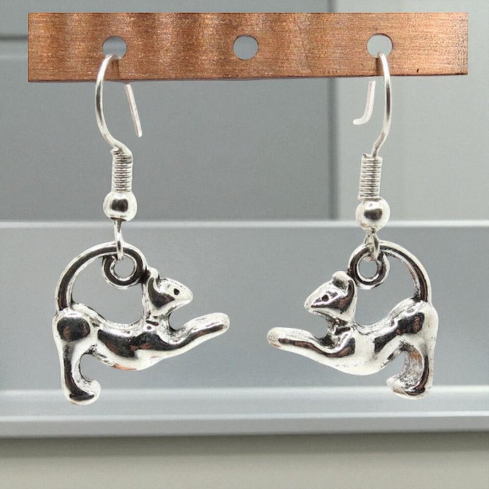NEW Playful Silver Cat  Earrings